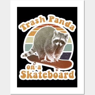 Trash panda on a skateboard retro Posters and Art